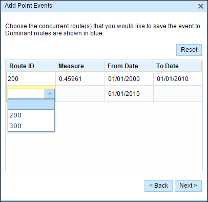 Route ID drop-down menu Route ID drop-down menu