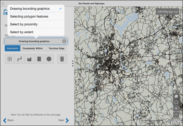Spatial selection by drawing bounding graphics Spatial selection by drawing bounding graphics